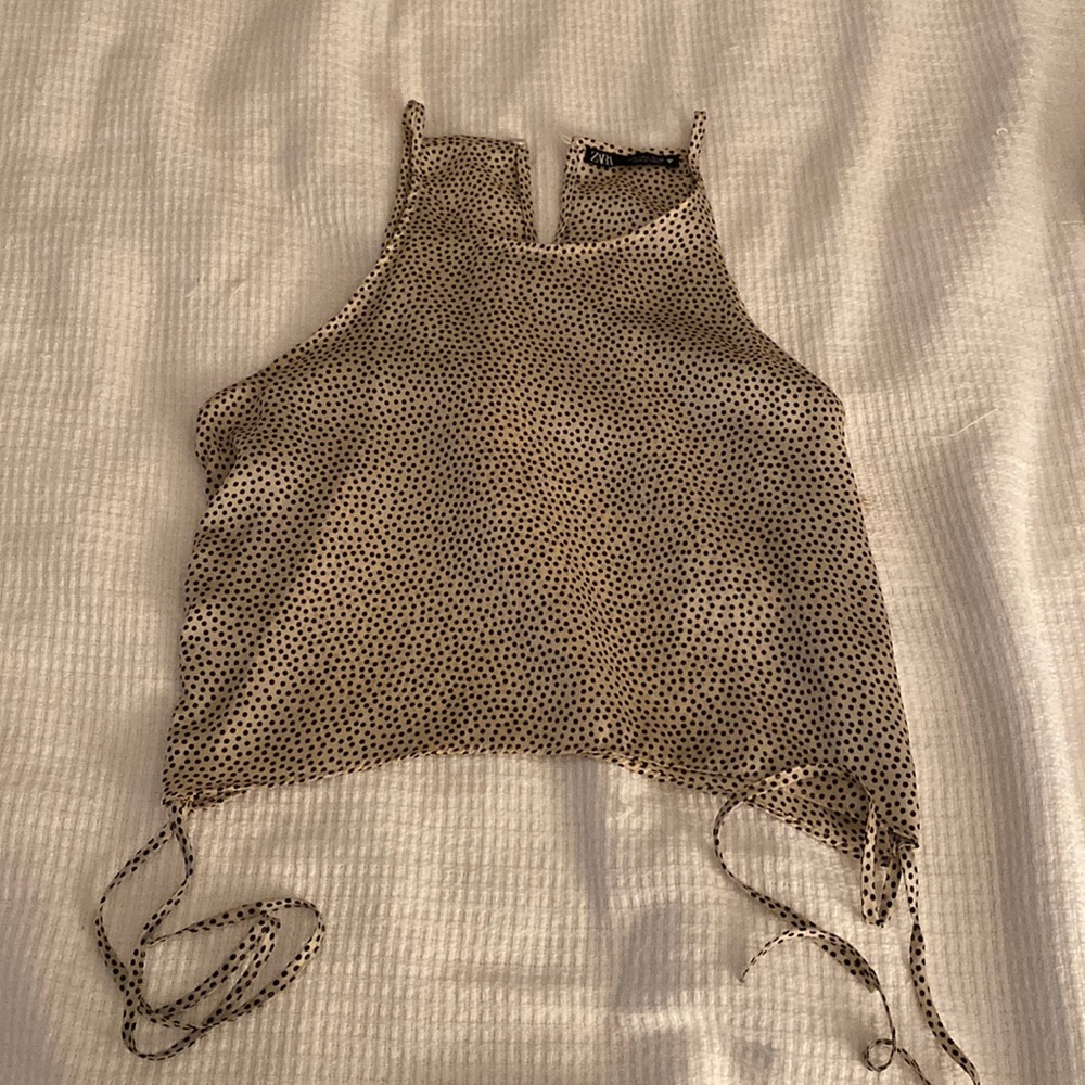 ZARA leopard print cropped tank with cinched ties on side